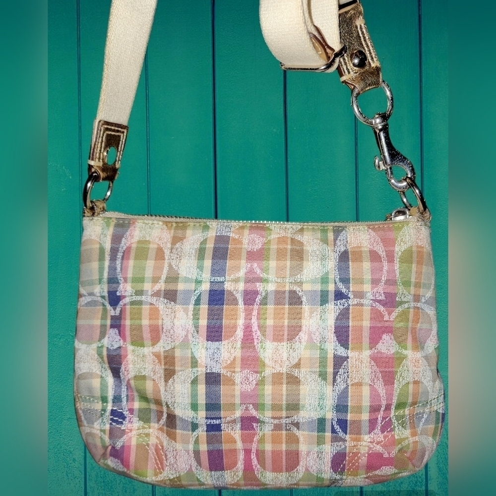 Coach Poppy Madras Plaid Sequined Signature Crossbody Bag with hang tag. - Picture 5 of 8
